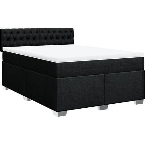 Lit double  Lit adulte  Sommier à lattes de lit avec matelas Noir 160x200 cm Tissu (1/5)