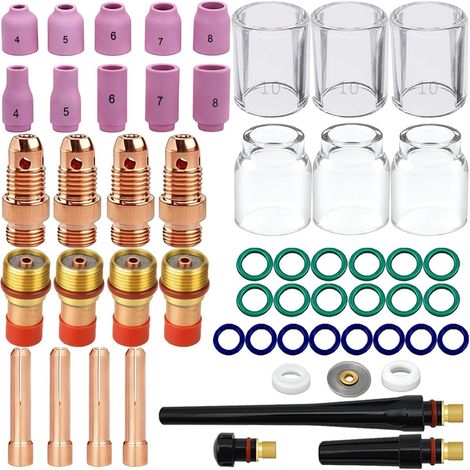 Kit d'accessoires pour torche de soudage TIG pour WP17 WP18 WP26: consommables, lentille à gaz courte, buses en céramique d'alumine, pinces, corps de pince, coupelle en verre, capuchon arrière (1/5)