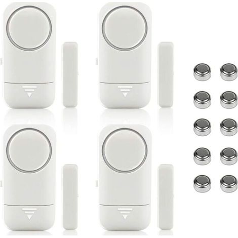 Lot von 4 magnetischen Alarmen für Fenster und Türen – Hausalarm – Anti-Vol-System ohne Filter – Piles inklusive – Anti-Intrusion Anti-Vol Contre Cambriolage Détecteurs 120dB Sirène avec Piles-Blanche (1/5)