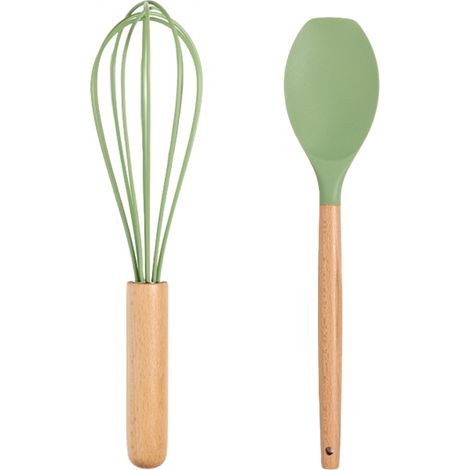Ustensiles De Cuisine En Silicone Résistants À La Chaleur Pour Poêles Antiadhésives Outils De Cuisson Set De 2 Pièces (1/5)