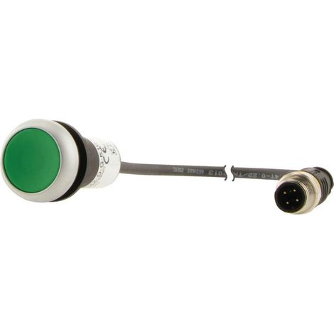 Eaton Drucktaste, flach, tastend, 1 S, Kabel (schwarz) mit M12A-Stecker, 4-polig, 0,5 m, grün, unbeschriftet, Frontring Titan,  181632