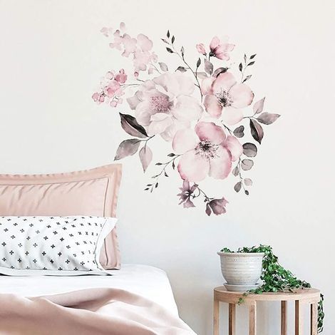 Vintage-Blumen-Wandtattoos in Hellrosa (58 x 52 cm), Dekoration für Wohnzimmer, Schlafzimmer, Küche, Flur, Kinderzimmer (1/4)