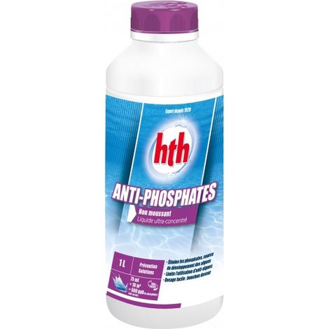 HTH – Liquide anti-phosphates ultra-concentré 1L – Élimine les phosphates pour piscine – Traitement curatif et préventif – Non moussant