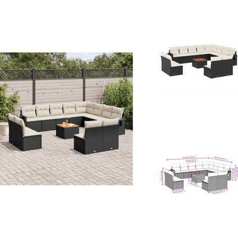 13-tlg. Garten-Sofagarnitur mit Kissen Schwarz Poly Rattan - Gartenmöbel - Esszimmergarnituren - Outdoor Möbel - Lounge Set - Rattan Gartenmöbel