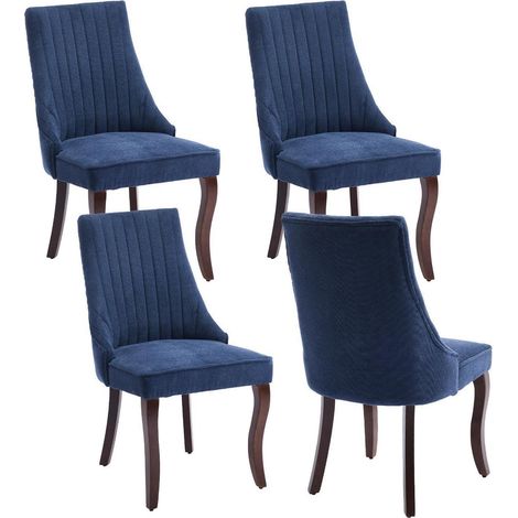 Lot de 4 chaises de salle à manger bleues en tissu capitonné avec pieds en bois massif (1/5)