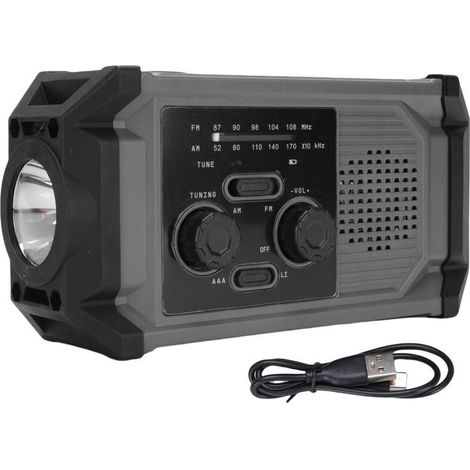Jeffergarden Radio solaire à manivelle multifonctionnelle IPX4, étanche, Modulation de fréquence AM d'urgence avec lampe de poche LED (1/5)
