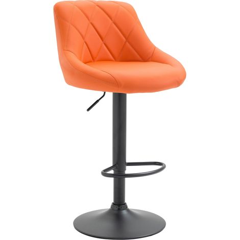 Sgabello da bar girevole in materiale sintetico arancione con cuciture decorative poggiapiedi in metallo nero TDB10585