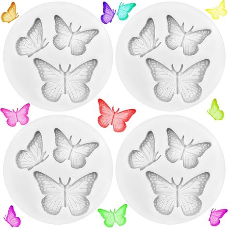 Lot de 4 moules à chocolat en silicone en forme de papillon, antiadhésifs, mignons, pour décoration de gâteaux, bacs à glaçons, outils de bricolage faits maison, argile polymère pour la cuisson de (1/5)