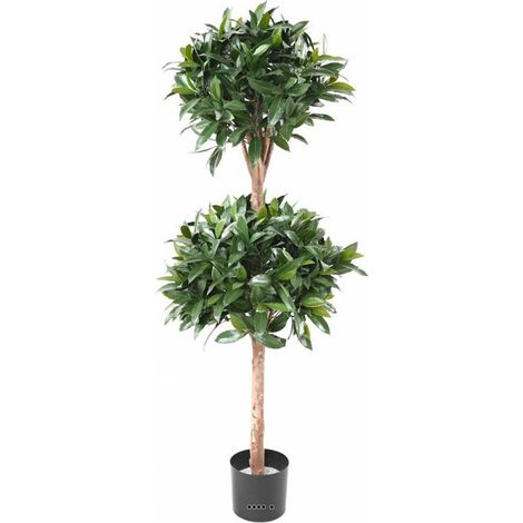 Laurier artificiel sur tronc pour extérieur double boule H 140 cm D 50 cm