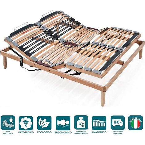 EVERGREENWEB - Rete Elettrica Matrimoniale 140x200 Ortopedica con Alzata Motorizzata Unica, Base Letto a Doghe in Legno Naturale, Rinforzata Piedi Smontabili Pieghevole Regolatori di Rigidit… OFFERTA (1/5)