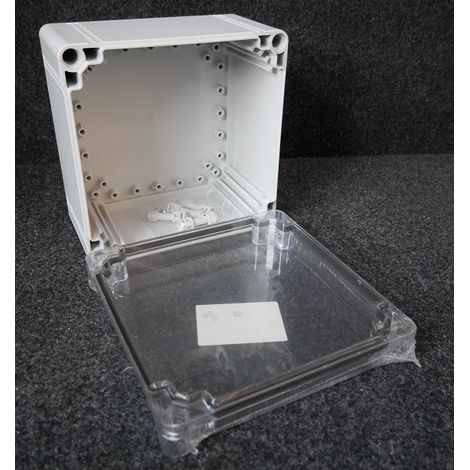 Coffret étanche plastique ABS 200x200x132mm gris avec couvercle transparent étanche IP67 ik08 CUBO O