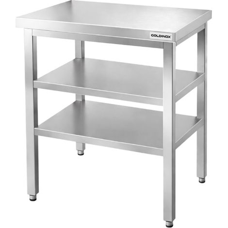 Table de travail en inox Bar 600x600 mm avec 2 étagères inférieures PREMIUM - GOLDINOX (1/4)