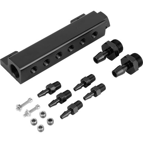 Kit de collecteur d'admission universel à 6 ports avec bloc de dépression, soupape de dérivation de carburant, turbocompresseur, noir. (1/5)