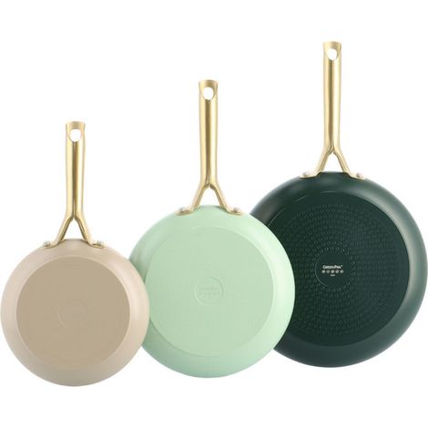 GreenPan CC009018-001 Set di Padelle Shades in Alluminio Riciclato con Rivestimento in Ceramica Antiaderente Compatibile con Piani Cottura a Induzione 3 pezzi colore Verde Beige