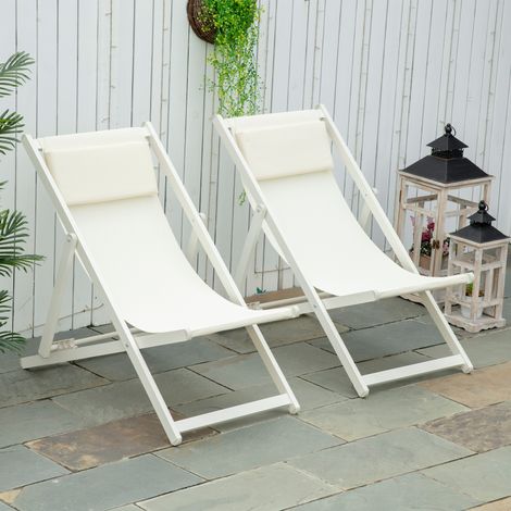 Set di 2 lettini prendisole pieghevoli in alluminio con schienale e poggiatesta regolabili in 5 posizioni, 60x100x85 cm, bianchi. (1/5)