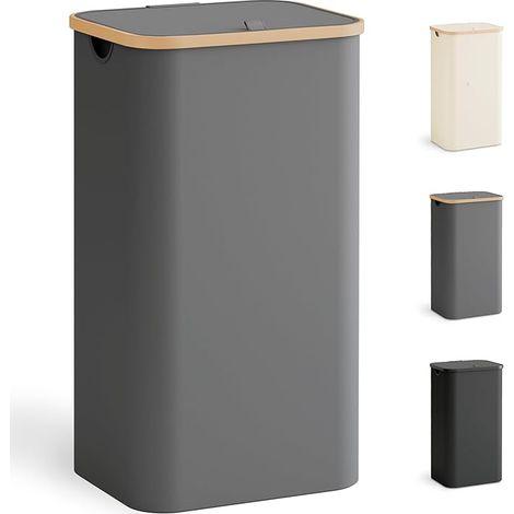 Panier à linge avec couvercle 100L, collecteur de linge étroit avec sac à linge, trieur de linge pliable avec poignée en plastique, coffre à linge haut, (Gris) (1/5)