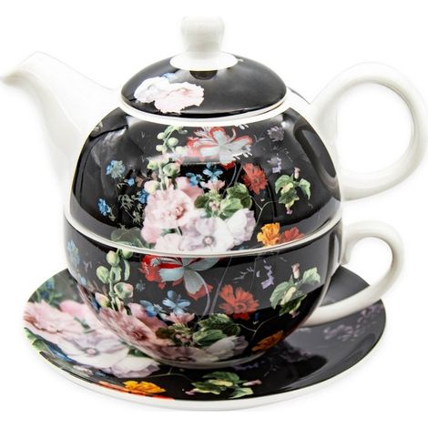 450-ml-Teekanne mit Tasse und Untertasse, traditionelles Bella-Fiore-Blumenmuster (1/5)