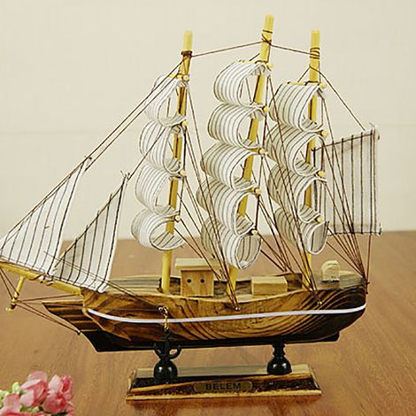 Bateau à Voile Modèle Bois 24CM Décoration Nautique Cadeau Thème Marin (1/5)