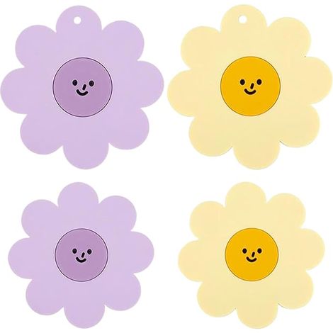 Tournesol Dessous de Verre Silicone Antidérapant sous Verre Résistant à La Chaleur Dessous de Table sous Plat Violet et Jaune Tasses et Pots (1/5)