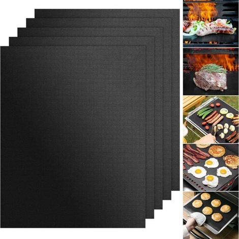 Tapis de Cuisson Barbecue, Lot de 5 Tapis de Cuisson Reutilisable, Anti-Adhérent Tapis BBQ Barbecue Plaque Feuille de Cuisson Four