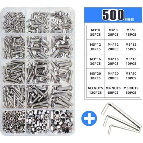 500pcs en acier inoxydable boîte set m3m4m5 tête ronde boulon vis écrou tête de disque vis hexagonale intérieure,de (1/4)