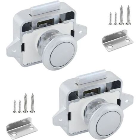 2 Pieces Bouton Poussoir Loquet Serrure Camping Car en Métal 14-16mm Bouton Poussoir Porte Sans Clé Serrure de Meuble de Porte avec Vis Pour Placard Camping-car Yachts Tiroir Caravane Armoire-INHHUB (1/5)