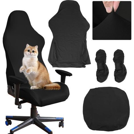 Gaming-Stuhlbezug mit Kissen- und Armlehnenbezügen, Bürostuhlbezug, universeller dehnbarer Gaming-Stuhlbezug für Drehstühle, Büro- oder Gaming-Stühle (Schwarz) (1/5)
