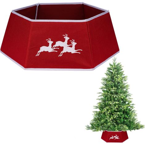 26.8 Inch Hexagonal Fabric Christmas Tree Collar Foldable Red Burlap Cover for Tree Stands (1/5)