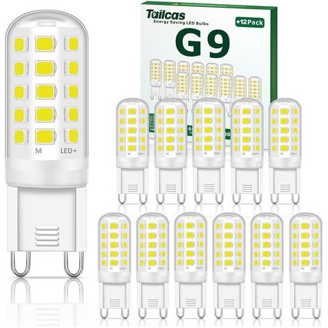 Tailcas G9 LED-Lampe, 12 Stück, 6000 K, 500 lm, entspricht 50 W Halogenlampe, kaltweiße LED-Lampe, nicht dimmbar, flimmerfrei, AC/DC 220–240 V, für Schlafzimmer, Wohnzimmer, Küche, Garten (1/5)