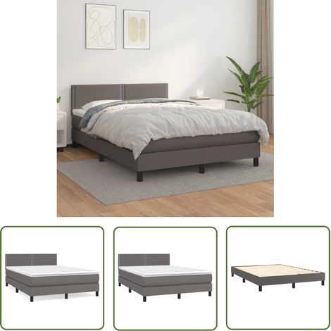 The Living Store Sommier à lattes de lit avec matelas Gris 140x200 cm Similicuir - Lit Plateforme - Lit Double - Matelas À Ressorts Ensachés - Literie - Chambre À Coucher (1/5)