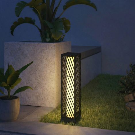 Linterna de Jardín de Ratán Farola Solar Exterior con Luces LED Encendido y Apagado Automático Impermeable IP44 Negro