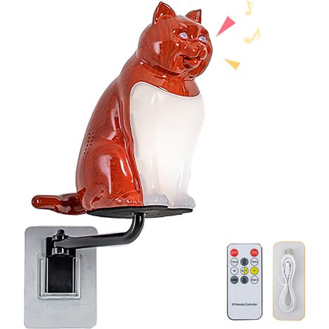 Applique Murale Chat Lumineuse Télécommande Design Bois Aromathérapie ABS Déco Intérieur Chambre Salon Veilleuse Ambiance Douce (1/5)