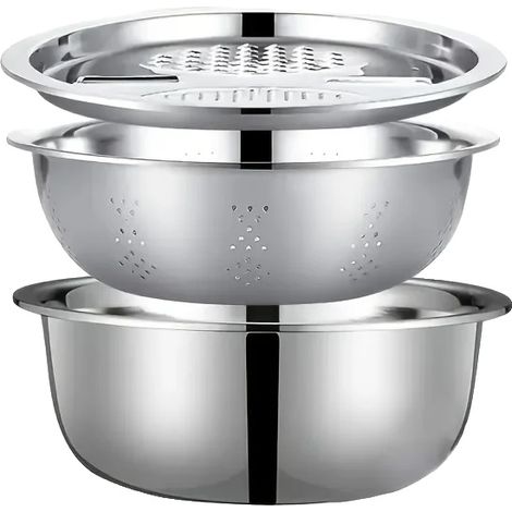 Set da cucina, acciaio inox 304, ciotola multifunzione, argento (1/2)