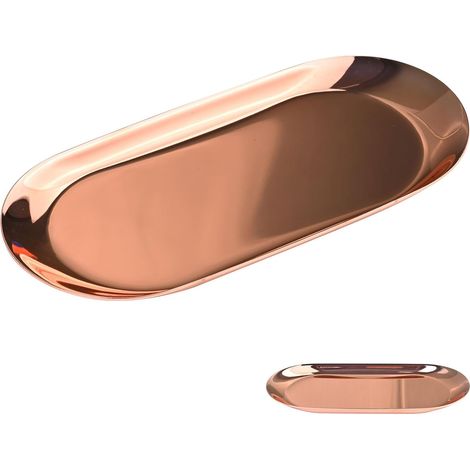 1 Plateau Or Rose, Acier Inoxydable, Ovale 18 Cm, Rangement Bijoux, Cosmétiques, Salle De Bain, Bureau (1/5)
