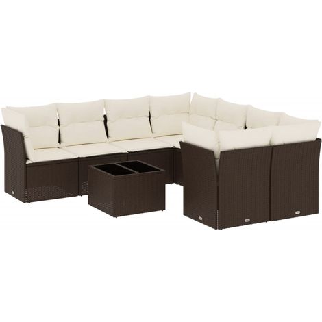 Set de sofás de jardín 9 pzas y cojines ratán sintético marrón vidaXL (1/4)