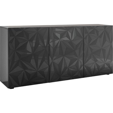 Mobile Buffet 3 Ante 180x42x84 cm in Legno TFT Praga Nero Lucido (1/4)