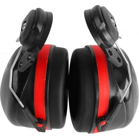 Lot de 2 protections auditives pour casque de chantier, réduction du bruit, angle réglable, télescopiques, rouge et noir. (1/5)