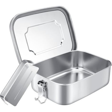 Boîte à lunch en acier inoxydable - 2 compartiments - Séparateur amovible - Étanche - 1400 ml - avec séparateur - Métal - Écologique - Sans substances toxiques - Convient aux adultes et aux enfants (1/5)