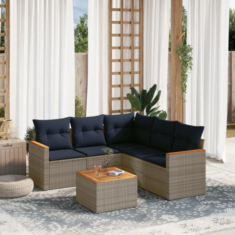 vidaXL Ensemble de canapé de jardin 6 pcs avec coussins gris résine tressée (1/5)