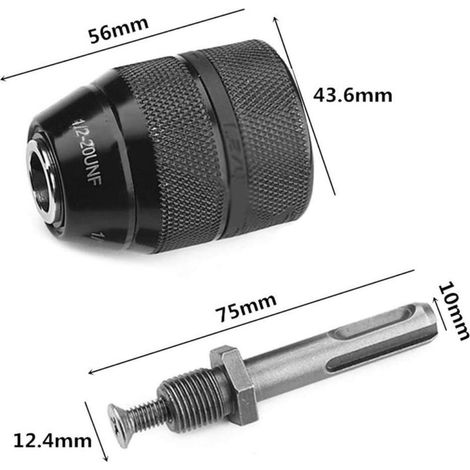 2-13mm Lourds Professionnel 1/2-20 UNF Outil de Mandrin de Perage Sans Clé à Changement Rapide Avec 6.35mm(1/2") SDS Adaptateur (1/4)