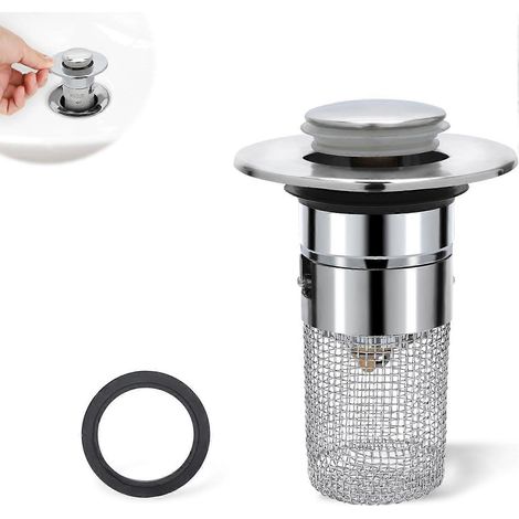Filtre de bonde de sol en acier inoxydable pour évier de 3 à 3,7 cm de diamètre, filtre de bonde escamotable multifonctionnel pour baignoire et lavabo, bouchon de bonde de salle de bain (1/5)