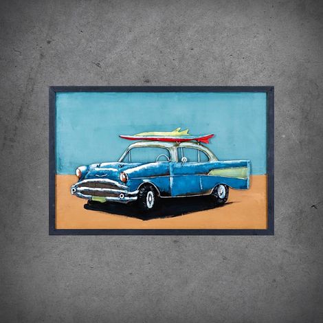Quadro 3D in metallo LOFT CAR CON PANNELLO 90x60 cm
