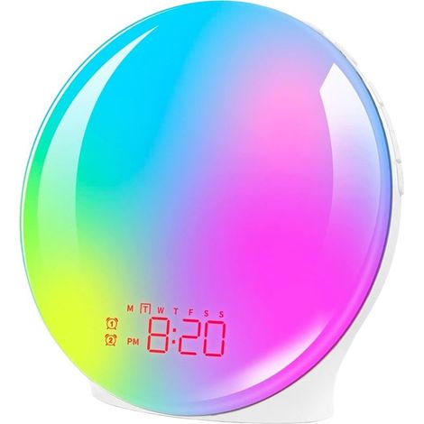 Lampe de Réveil Colorée Simulant le Lever et Coucher de Soleil - Réveil Électronique LED, Lumière d'Ambiance RVB, Veilleuse de Chevet, Bruit Blanc - Éclairage Doux pour Enfants et Adultes (1/5)