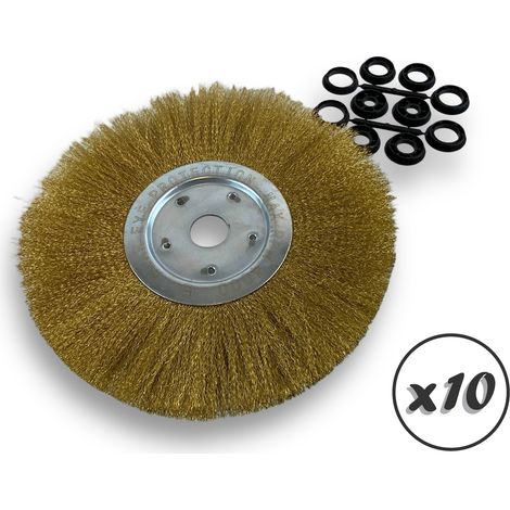 Lot de 10 brosses circulaires LAITON Ø 300 mm Epaisseur 1 rang Fil souple 0.20 mm ondulé Alésage 32 mm + réducteur bague 25/22/20/16/12 mm Touret affûteuse ponceuse Kibros 211301LVx10 (1/5)