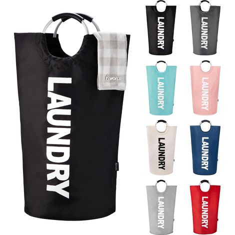 90L Large Capacity Laundry Basket, Foldable Laundry Bag with Padded Handles, Laundry Hamper, Ideal for Storing and Transporting Clothes, Black (1/5)