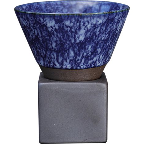 Tasse à café japonaise, surface lisse, mug en poterie avec support, bleu foncé (1/5)