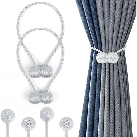 2 Embrasse Rideau Magnétiques Attaches Rideau, Attaches de Rideau Support Attaches, Rideaux Embrasses à Rideaux Attaches de Rideaux pour Décoration de Maison Bureau, Gris (1/5)