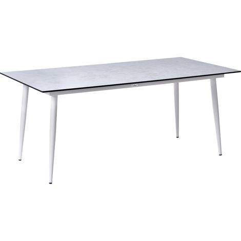 Mesa de comedor de jardín con tablero de HPL y estructura de aluminio resistente a los rayos UV agua óxido blanco con tablero gris claro Tolentino