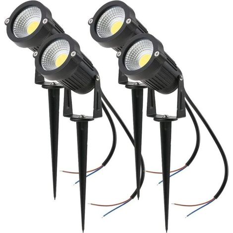 Lot de 4 Spot LED Cob 5W 220V Spots Jardin Orientables avec Piquet Luminaires Extérieur Jardin Terrasse(Blanc Froid) (1/5)