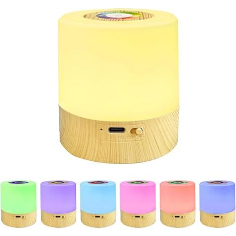 Mini LED Night Light, Smart Bedside Table Lamp, Portable Dimmable Touch Control, 2/4H Timing, USB Rechargeable, RGB Color Changing for Bedrooms, Kids (Wood Grain) (1/5)